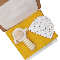 The Lamb and The Bees Gift Box - Hat, Muslin and Rattle Little Mouse Baby Clothing and Gifts Ltd 
