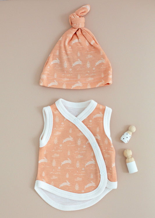 Incubator Vest & Knotted Hat Set, Leaping Bunnies