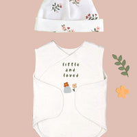 Organic Cotton Hat & Incubator Vest Set with 'Little and Loved' Flower Print. Bodysuit / Vest Little Dreamer 