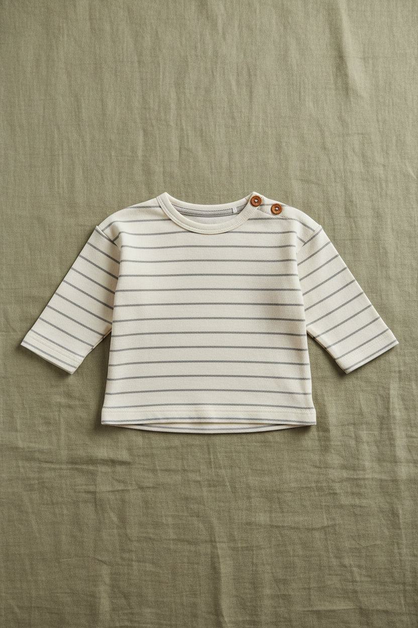 Long Sleeve Stripe Top, Whisper White - Organic Cotton Top / T-shirt Noppies 