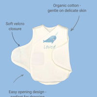 Organic Cotton Hat & Incubator Vest Set with 'Loved' Narwhal Print.