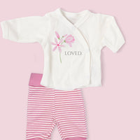 Organic Cotton Premature Baby Wrap Top & Trouser Set - Pink Geranium Top & Trousers Tiny & Small 