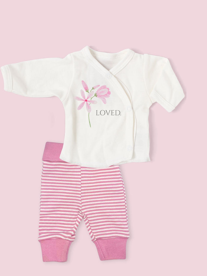 Organic Cotton Premature Baby Wrap Top & Trouser Set - Pink Geranium