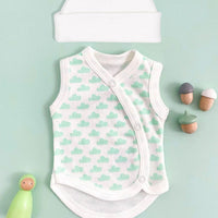 Incubator Vest & Round Hat Set Mint Cloud, 100% Organic Cotton (1.5-3lb) Bodysuit / Vest Tiny & Small 