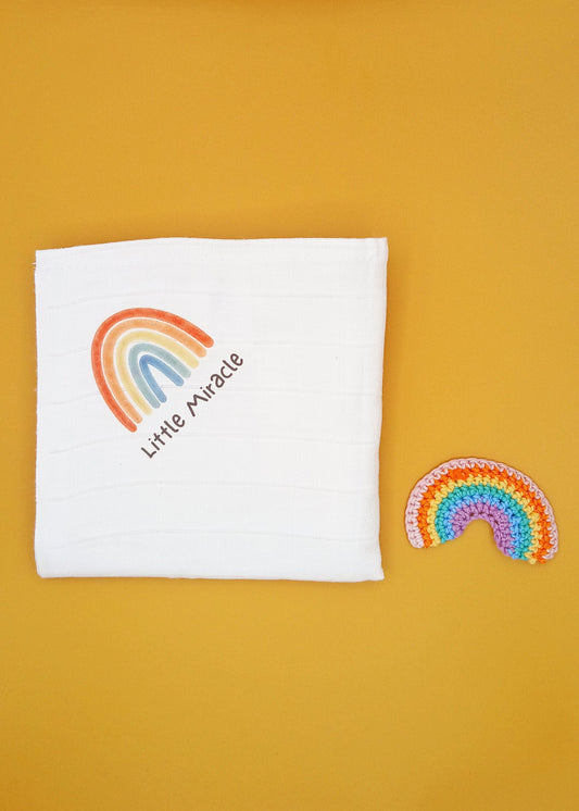 'Little Miracle' 100% Pure Cotton Muslin - 70cm x 70cm - White Muslin Little Mouse Baby Clothing & Gifts 