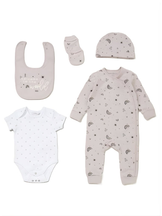 'Welcome To The World' - Organic 5 Piece Mushroom Grey Rainbow Gift Set Set HomeGrown Baby 