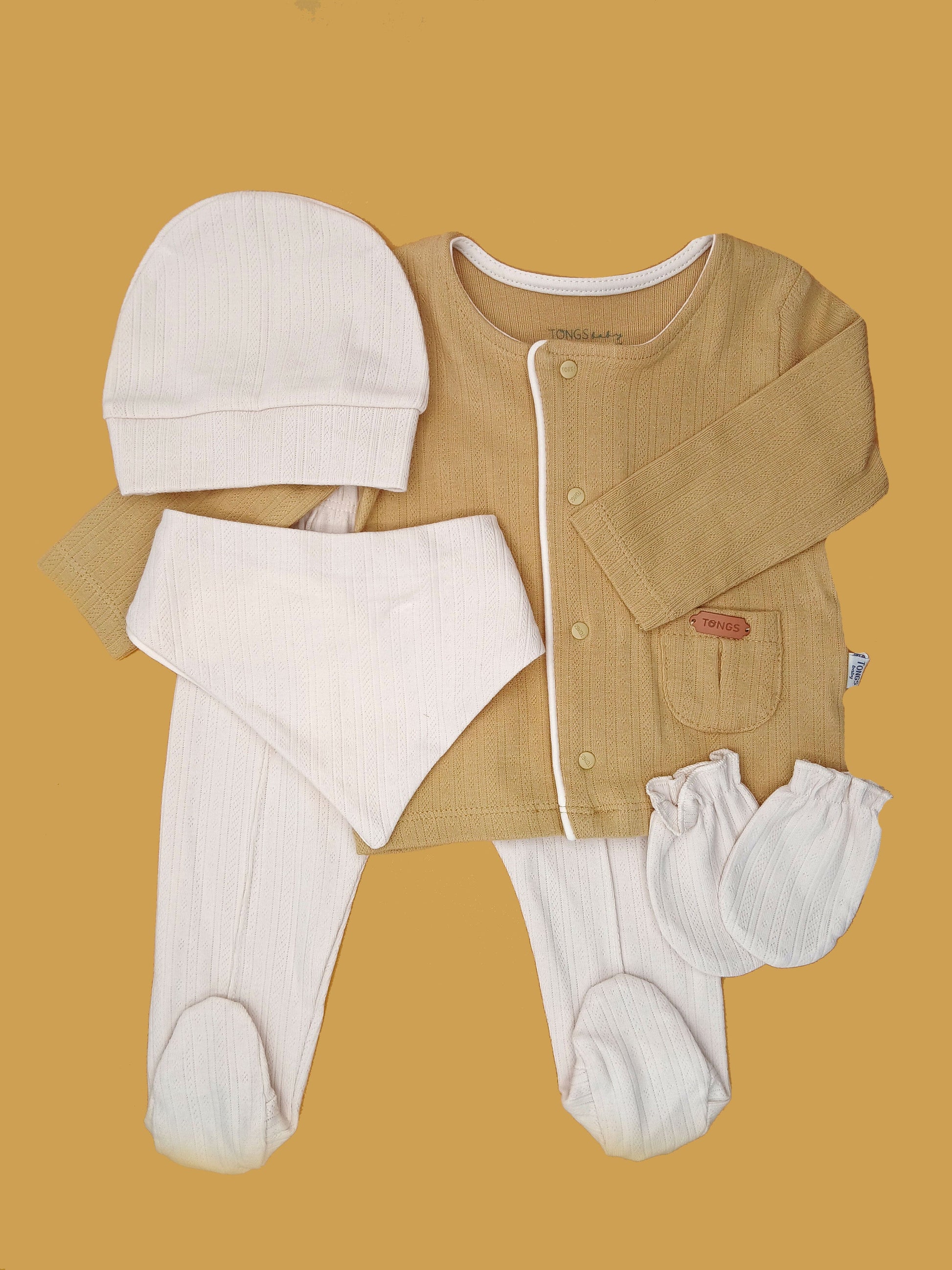 5 Piece Mustard Layette Set Tongs 