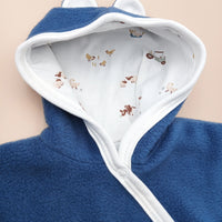 Tiny & Small Fleece Pramsuit - Dark Blue with Farmyard Fabric Hood Snowsuit / Pramsuit Tiny & Small 