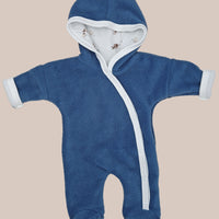 Tiny & Small Fleece Pramsuit - Dark Blue with Farmyard Fabric Hood Snowsuit / Pramsuit Tiny & Small 