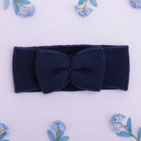 Knitted Tiny Baby Headband With Bow, Navy Blue La Manufacture de Layette