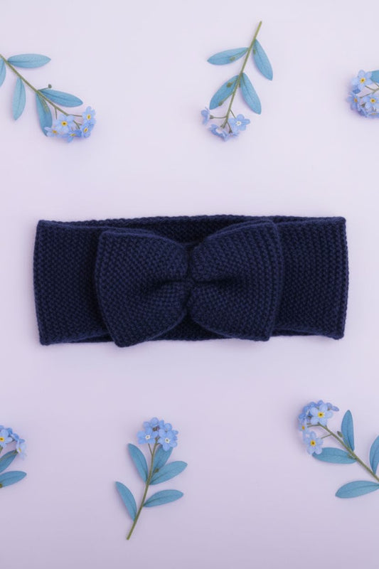 Knitted Tiny Baby Headband With Bow, Navy Blue La Manufacture de Layette
