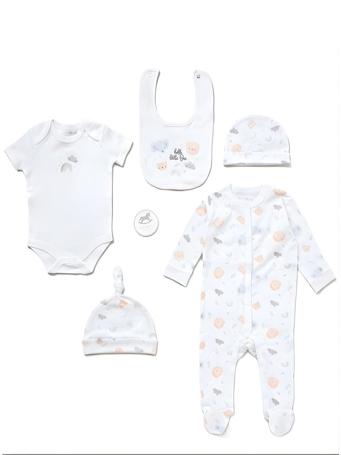 'Hello Little One Animals' 5 Piece Layette Gift Set. Rock a Bye Baby