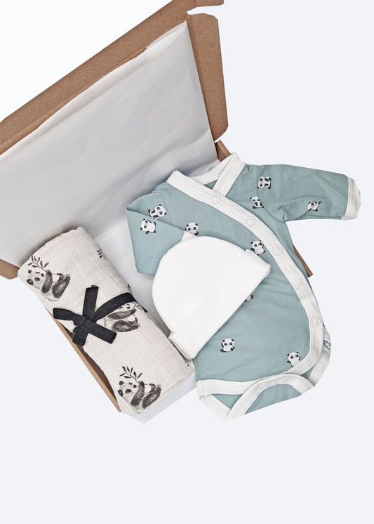 Pandas Gift Box - Bodysuit, Hat & Muslin Gift Set Little Mouse Baby Clothing & Gifts 
