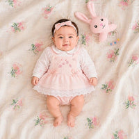 Premature Pink Baby Dress Set with Leaf Embroidery