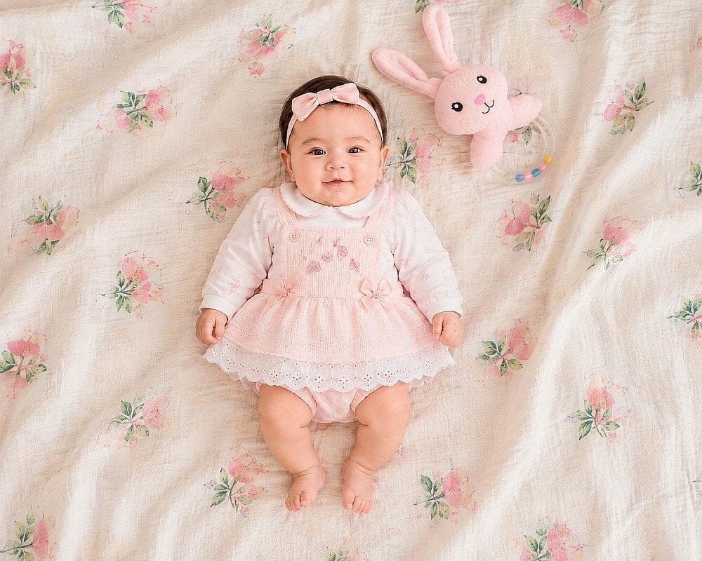 Premature Pink Baby Dress Set with Leaf Embroidery