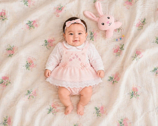 Premature Pink Baby Dress Set with Leaf Embroidery