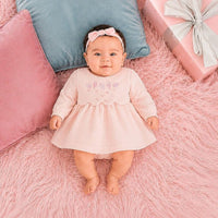 Premature Textured Pink Baby Dress with Leaf Embroidery