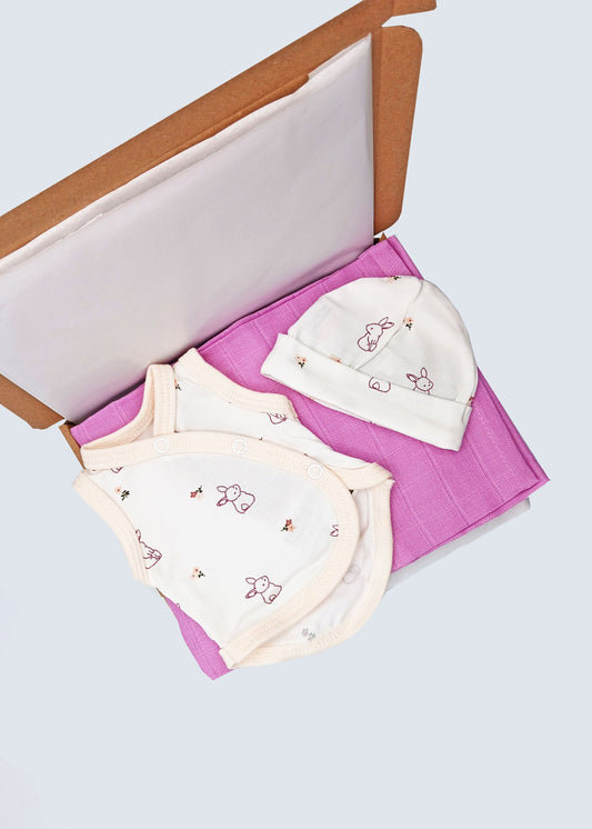Flower Bunny Gift Box - Incubator Vest, Hat & Muslin Gift Set Little Mouse Baby Clothing & Gifts 