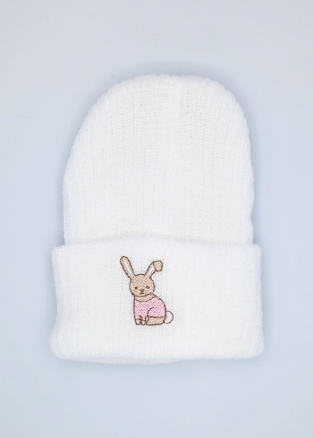 Premature Baby White Knitted Hat With Pink Rabbit Embroidery Little Mouse Baby Clothing & Gifts