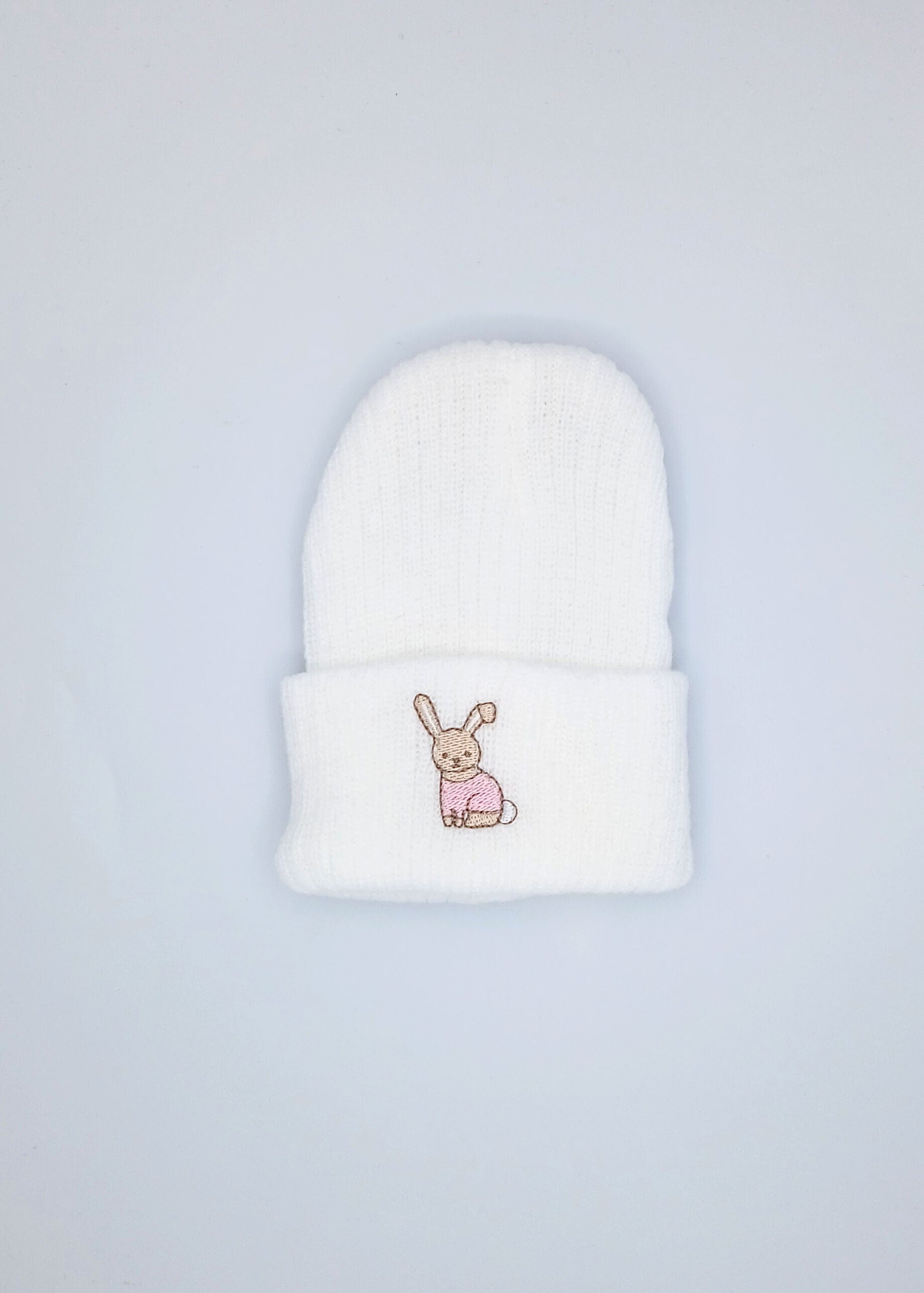 Premature Baby White Knitted Hat With Pink Rabbit Embroidery Little Mouse Baby Clothing & Gifts