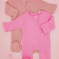 2 Pack Waffle Sleepsuits, Zip, Mitts, Feet - Pink Little Dreamer