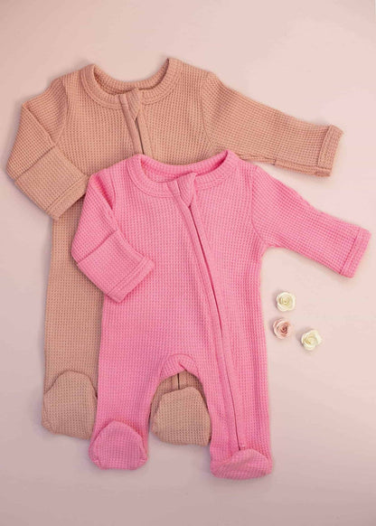 Waffle Sleepsuits, 2 Pack - Pink DESCRIPTION PLEASE Little Mouse Baby Clothing and Gifts Ltd 