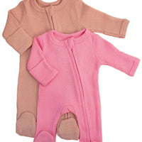 2 Pack Waffle Sleepsuits, Zip, Mitts, Feet - Pink Sleepsuit / Babygrow Little Dreamer 