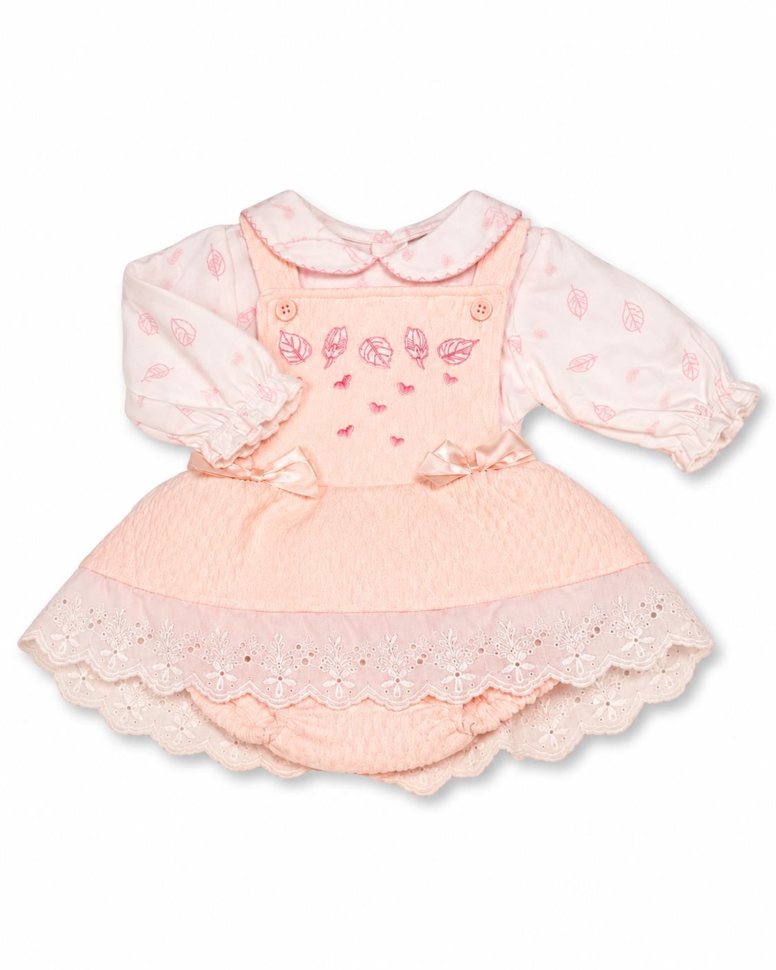 Premature Pink Baby Dress Set with Leaf Embroidery