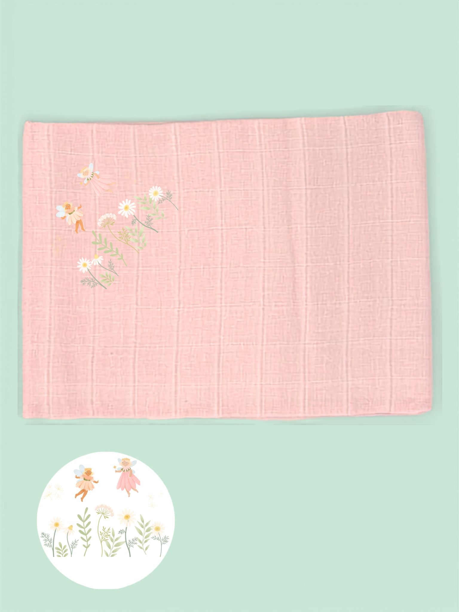 'Fairy Garden' 100% Pure Cotton Muslin - 70cm x 70cm - One Muslin Muslin Little Mouse Baby Clothing & Gifts Pale Pink 