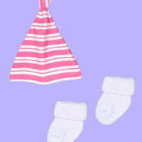 Premature Baby Knotted Hat and Towelling Socks Set - Pink & White Stripes Hat, Mitts & Booties Set Little Mouse Baby Clothing & Gifts 