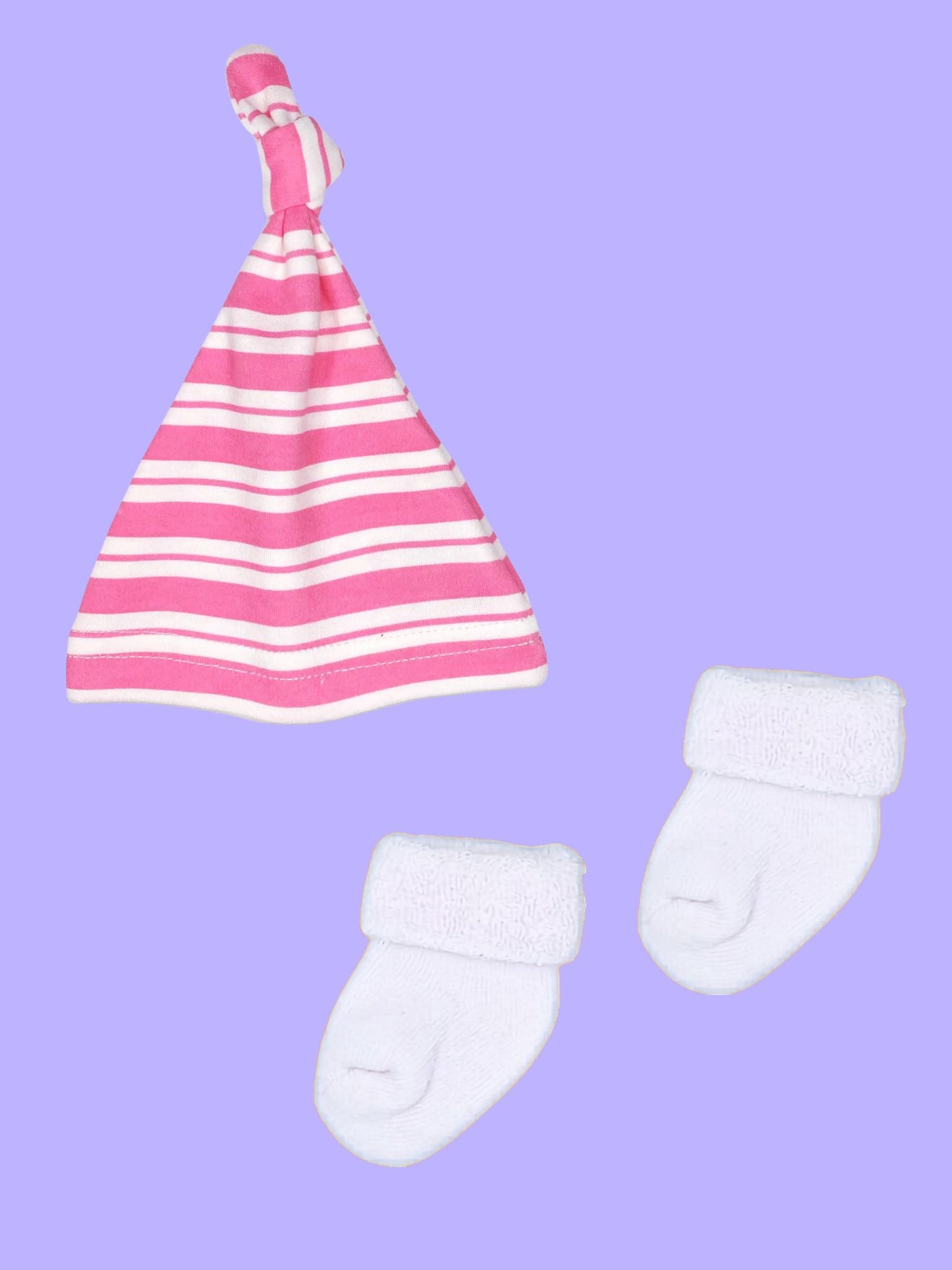 Premature Baby Knotted Hat and Towelling Socks Set - Pink & White Stripes Hat, Mitts & Booties Set Little Mouse Baby Clothing & Gifts 