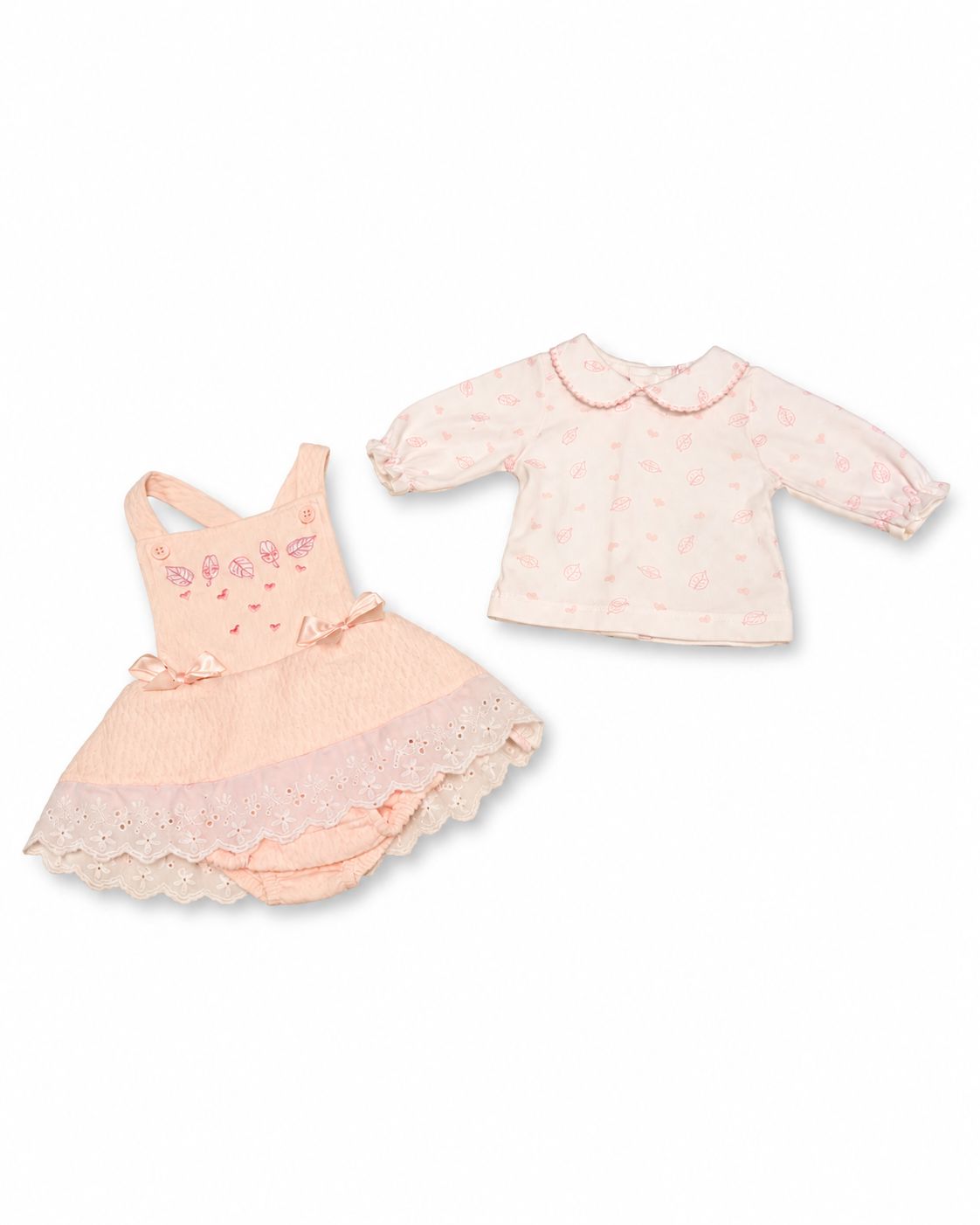Premature Pink Baby Dress Set with Leaf Embroidery