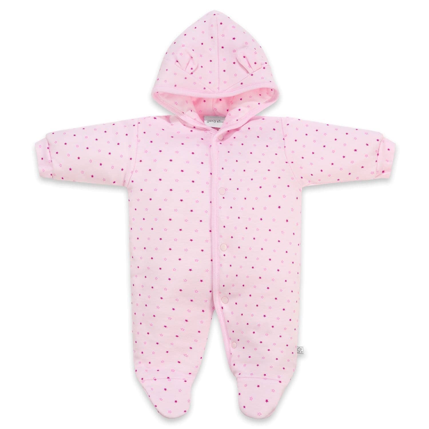 Pink Snowsuit, Bear Ears on Hood Snowsuit / Pramsuit Dandelion 5-8lb 