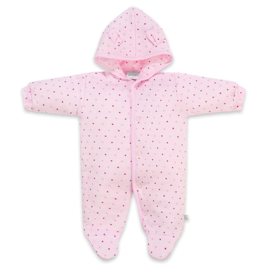 Pink Snowsuit, Bear Ears on Hood Snowsuit / Pramsuit Dandelion 5-8lb 