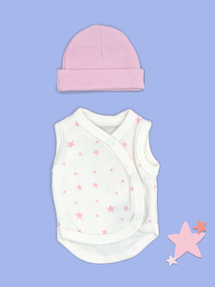 Pink Star Incubator Vest & Round Hat Set 1.5-3lb