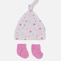 Premature Baby Knotted Hat and Socks Set - Pink Stars Hat, Mitts & Booties Set Little Mouse Baby Clothing & Gifts 