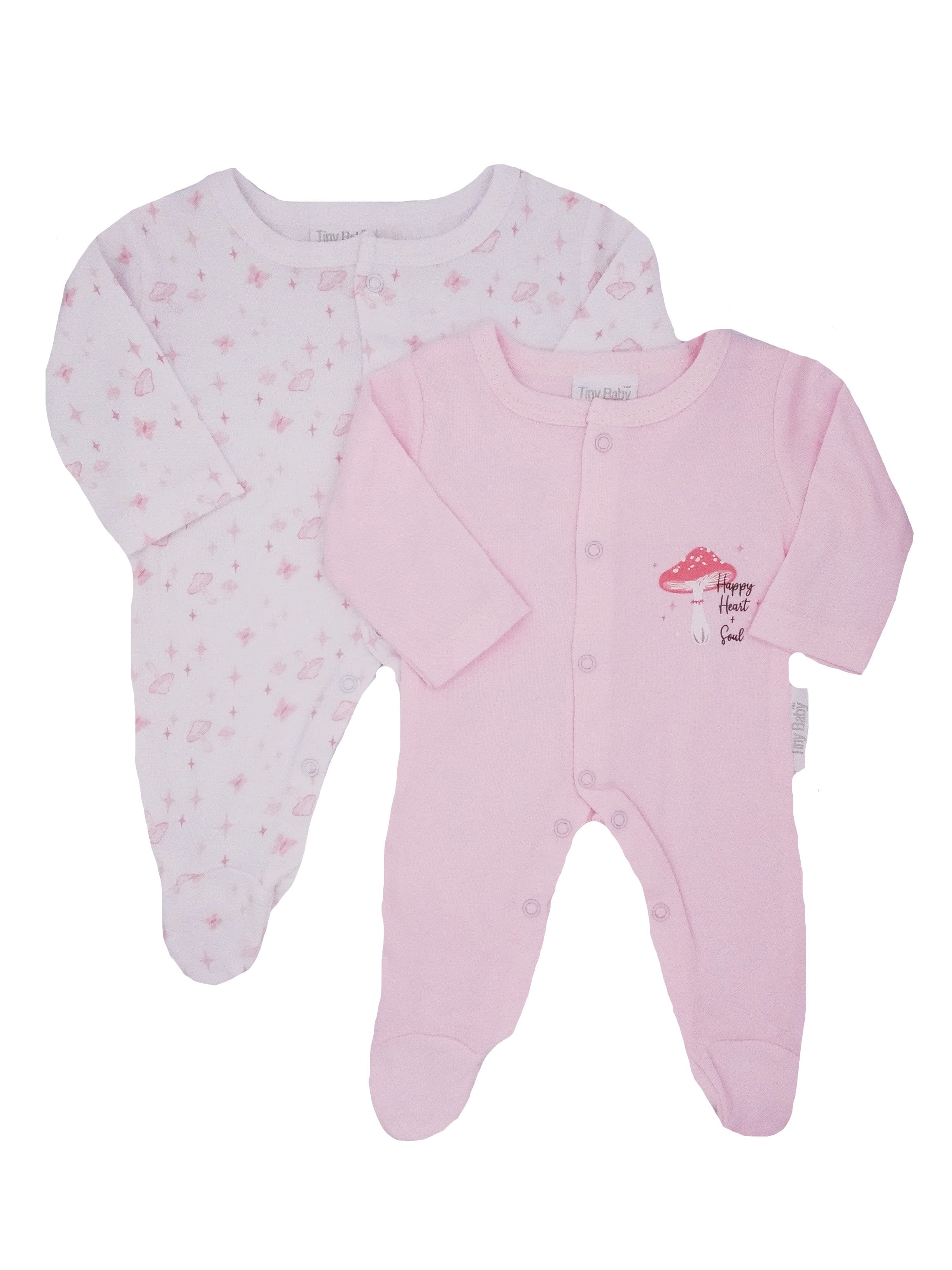2 Pack Toadstool Sleepsuits - Pink - Sleepsuit / Babygrow - Tiny Baby