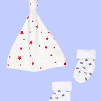 Premature Baby Knotted Hat and Towelling Socks Set - Red Stars Hat, Mitts & Booties Set Little Mouse Baby Clothing & Gifts 