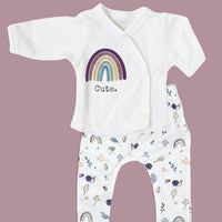 Organic Cotton Premature Baby Wrap Top & Trouser Set - Acorn Wood Top & Trousers Tiny & Small 