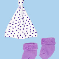 Done bundle - Premature Baby Knotted Hat and Towelling Socks Set - Purple Hearts Hat, Mitts & Booties Set Little Mouse Baby Clothing & Gifts 