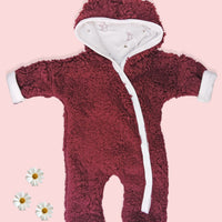 Tiny & Small Fluffy Pramsuit - Claret with Rabbit Fabric Hood Snowsuit / Pramsuit Tiny & Small 