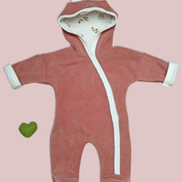 Tiny Baby Pramsuit - Fleece, Raspberry Pink with Beautiful Bloom Fabric Hood Snowsuit / Pramsuit Tiny & Small 