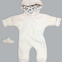 Tiny & Small - Fleece Pramsuit - Cream with Zebra Fabric Hood Snowsuit / Pramsuit Tiny & Small 