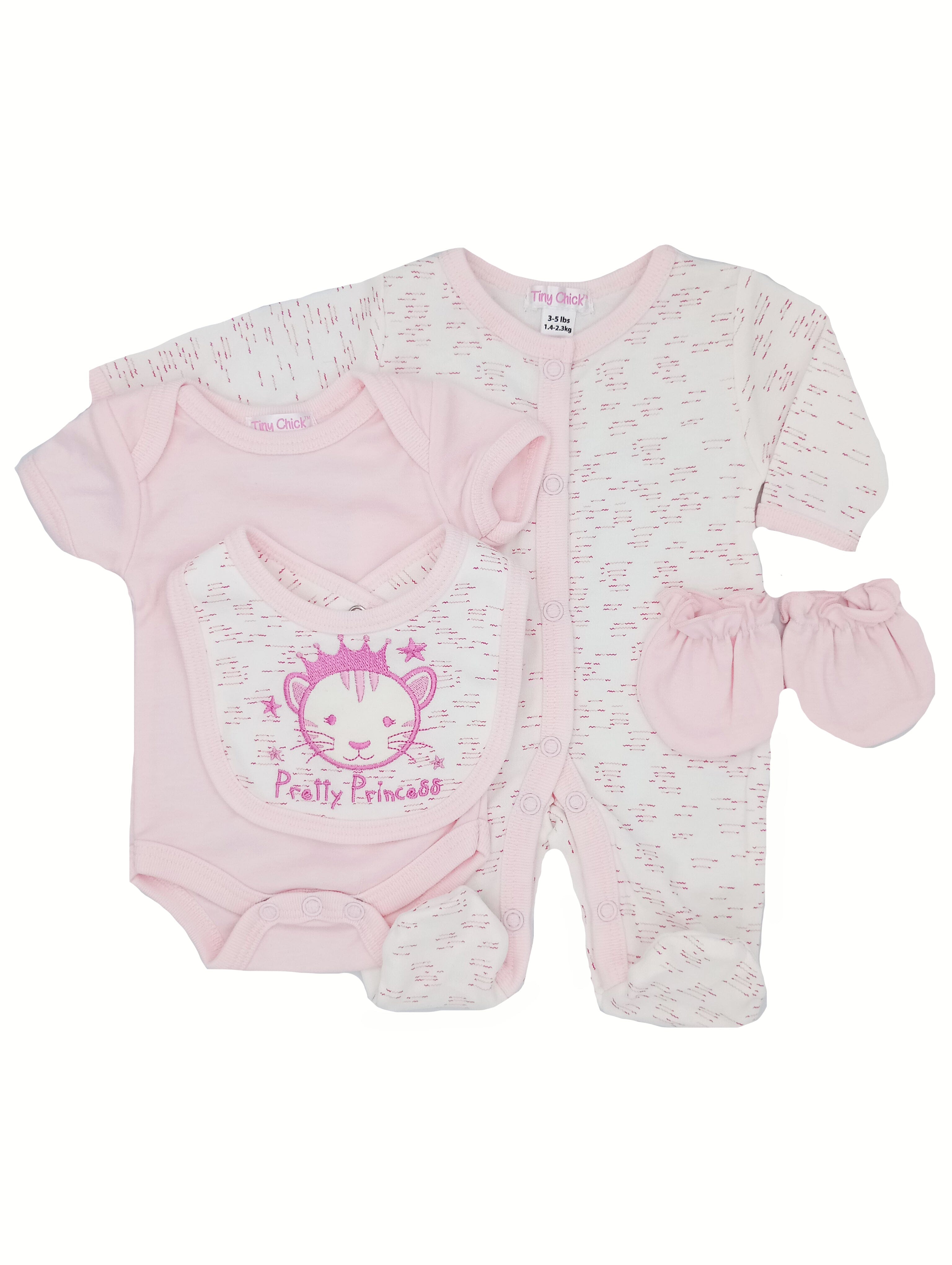 "Pretty Princess" 4 Piece Gift Set: Sleepsuit, vest, mitts & bib - Set - Tiny Chick