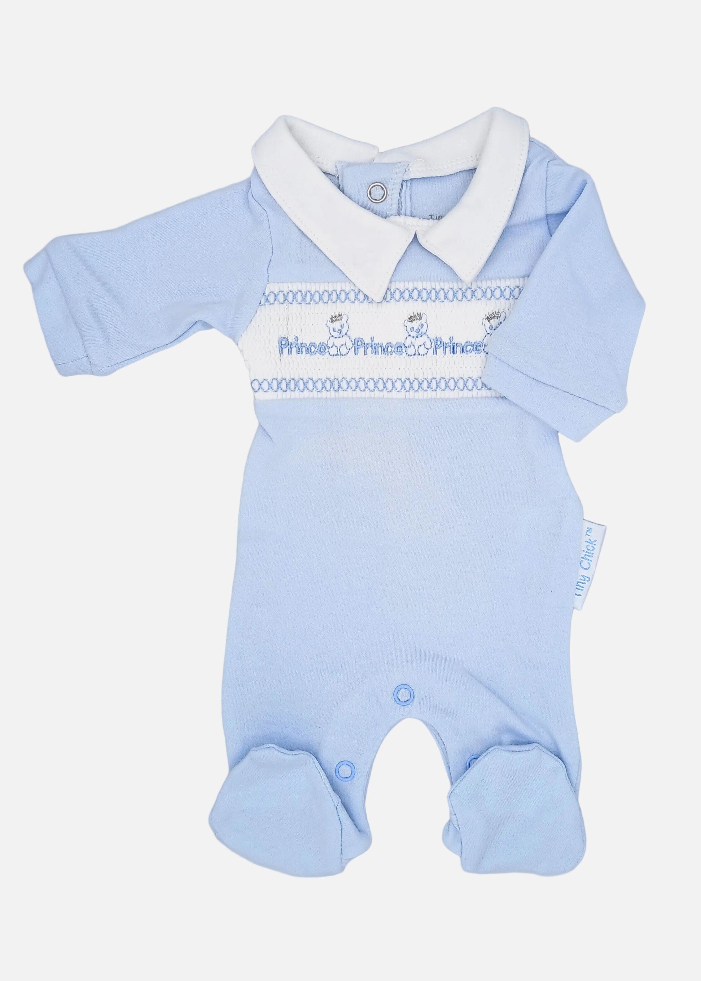 Blue Smocking All In One With Teddies Tiny Chick