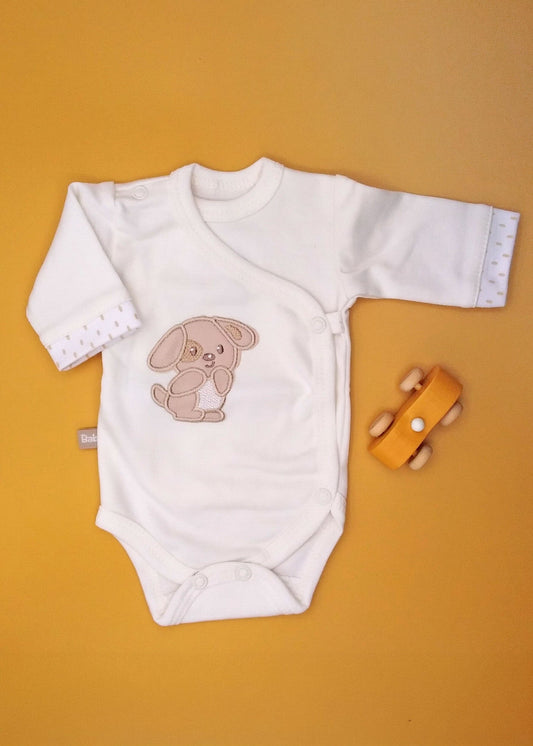 Early Baby Bodysuit, Embroidered Puppy Design - Cream Bodysuit / Vest EEVI 