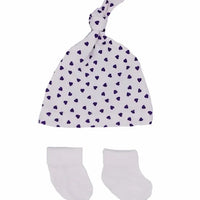 Premature Baby Knotted Hat and Socks Set - Purple Hearts Hat, Mitts & Booties Set Little Mouse Baby Clothing & Gifts 