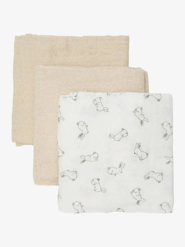 3 Pack, Organic Cotton Muslins, Bunny / Beige, 65 x 65 cm Blanket Pippi 