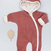 Tiny Baby Pramsuit - Fleece, Raspberry Pink with Rabbit Fabric Hood Tiny & Small
