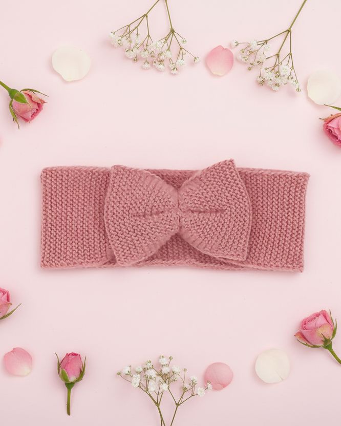 Knitted  Tiny Baby Headband With Bow, Rose La Manufacture de Layette
